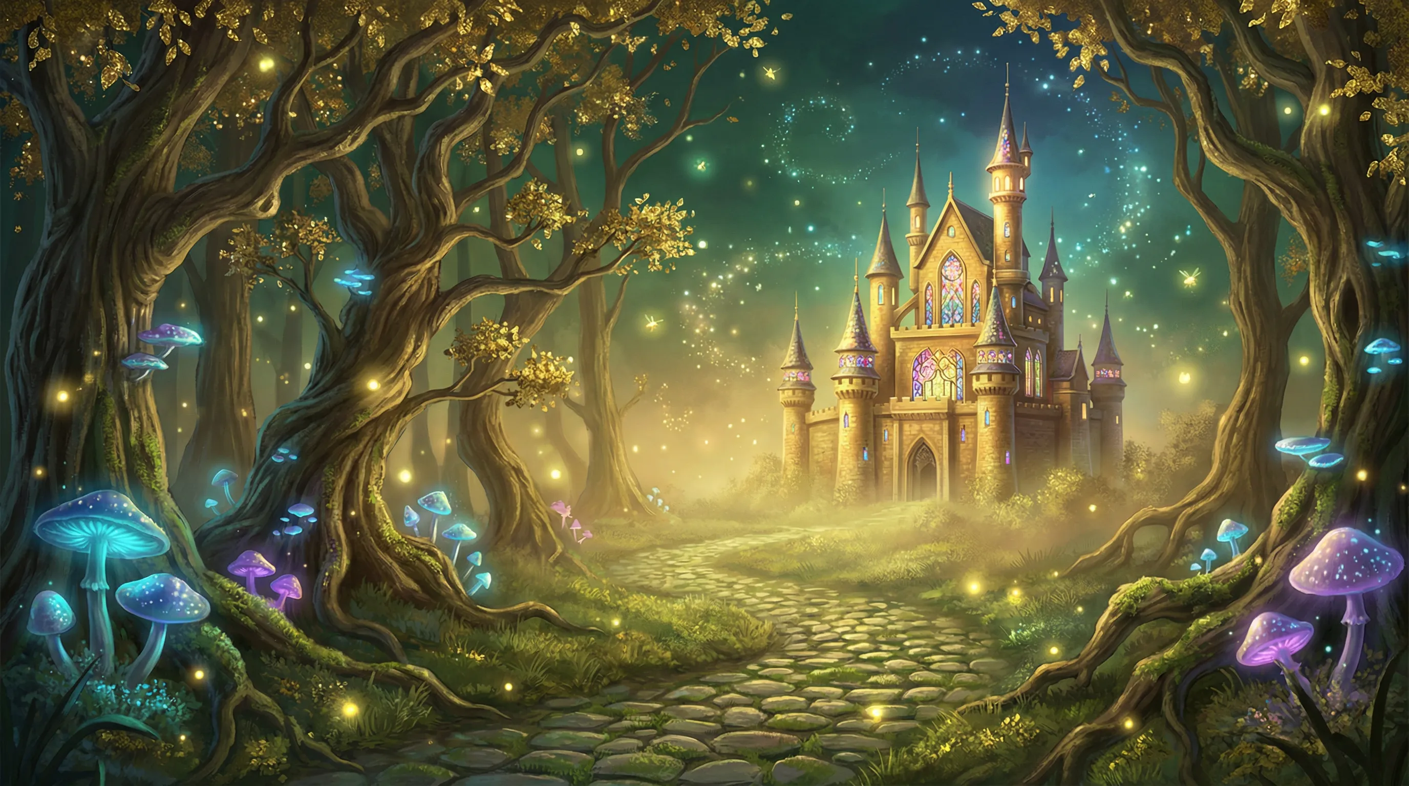 Floresta encantada do cassino Vaidebet com castelo dourado