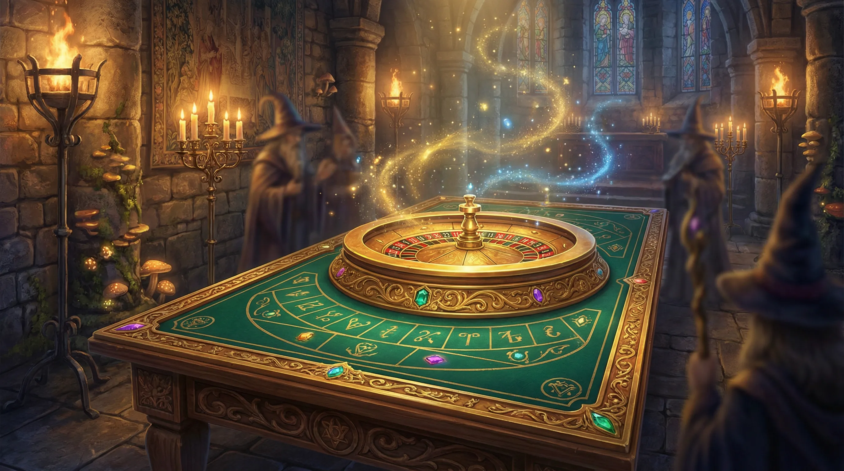 Roleta dourada mágica girando no cassino Vaidebet